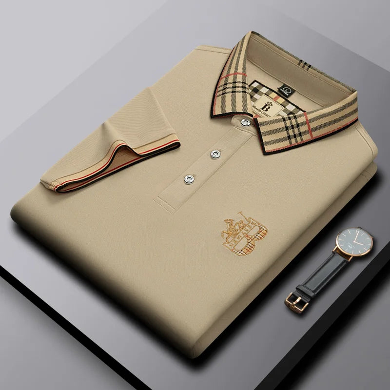 Summer men's fashion casual short sleeved polo shirt high-end boutique embroidered top comfortable and breathable lapel T-shirt