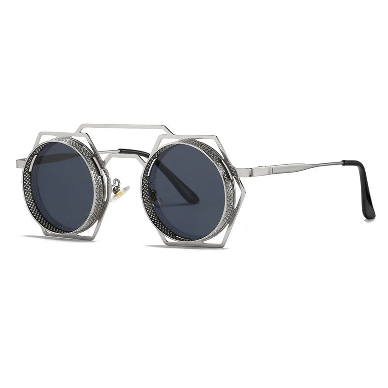 OEC CPO Steampunk Round Sunglasses Women Men 2023 Metal Mesh Personality Sun Glasses Female Eyewear Goggle UV400 Shades Oculos