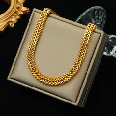 Stainless Steel Gold Color Thick Chain Choker Necklace Bracelet for Women Fashion