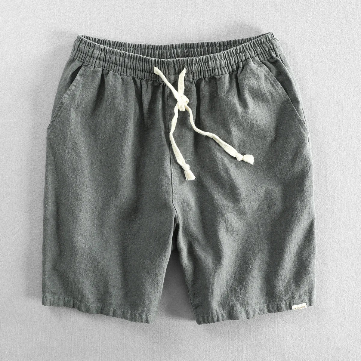 Schinteon Summer Men Casual Cotton Linen Shorts Knee Length Beach Elastic Waist Shorts Solid Color Comfortable Pants New