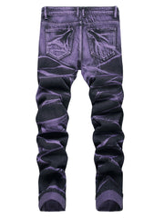 High Street Ripped Jeans for Men Four Seasons Causal Denim Pants Personalized Purple