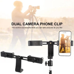 Dual Camera Phone Holder Plastic Mobile Phone Stabilizer Clip 360 Degree Rotating