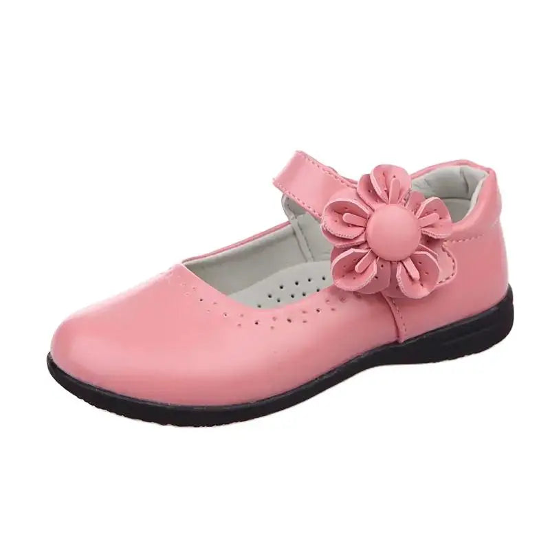 New Summer Girls Princess Leather Shoes For Black Kids Dress Sheos Red Sandals Flowers Fashion Korean Children School Flat Shoes
