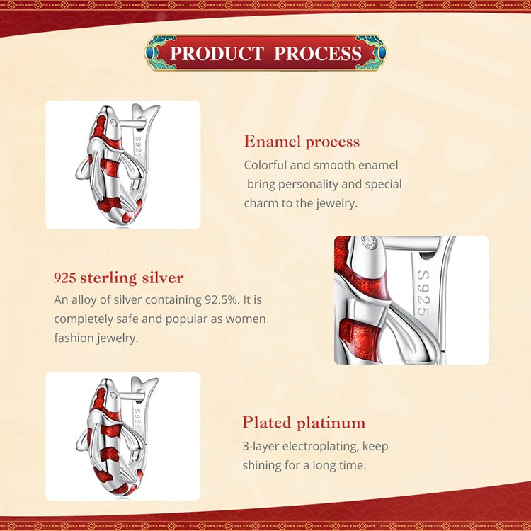 BAMOER Guardian Lucky Fish Rope Chain Bracelet Earrings Ring for Couple 925 Sterling Silver Enamel Jewelry Friendship Fashi