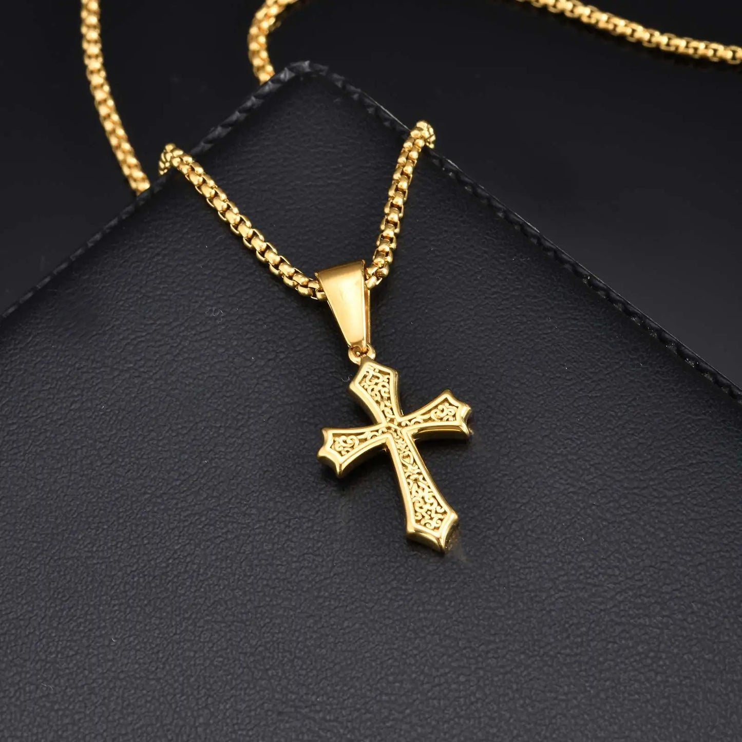 Hip Hop Cross Necklace for Men Women,50/55/60cm Stainless Steel Chic Cross Pendant,Christian Classic Jewelry Gifts