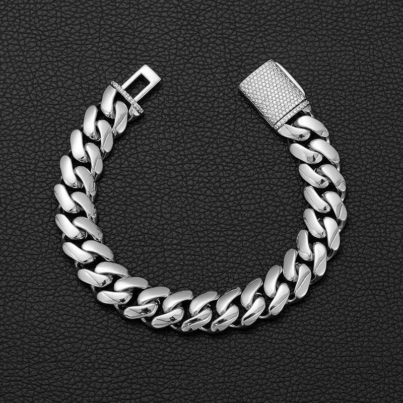 Hip Hop Rock Stainless Steel Rhombus Cuban Miami Link Chain Bracelets for Men Bling Iced Out Rapper Jewelry Gold Silver Color