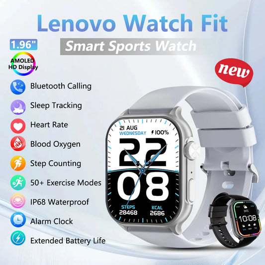 Lenovo Smart Sports Watch Fit 1.96” HD AMOLED Heart Rate Health Monitor Bluetooth Call Waterproof IP68 New Watch For Android IOS