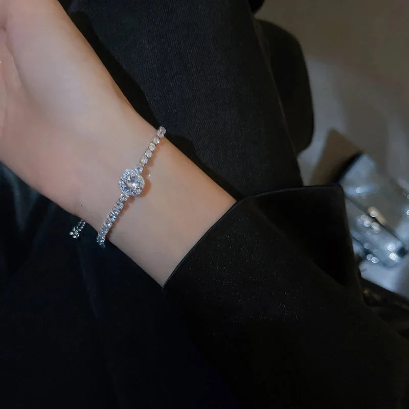 Full of Rhinestones Adjustable 18K Gold Plated Stainless Steel Bracelet For Women 2022 New Trendy Square Zircon Bracelet Jewelry