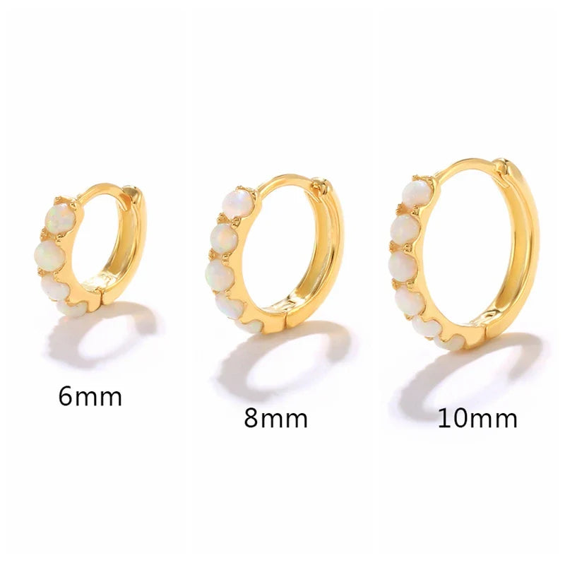ROXI 6/8/10mm Size Opal Round Hoop Earrings For Women 925 Sterling Silver Circle Earrings Jewelry Bohemia Pendiente Plata 1piece