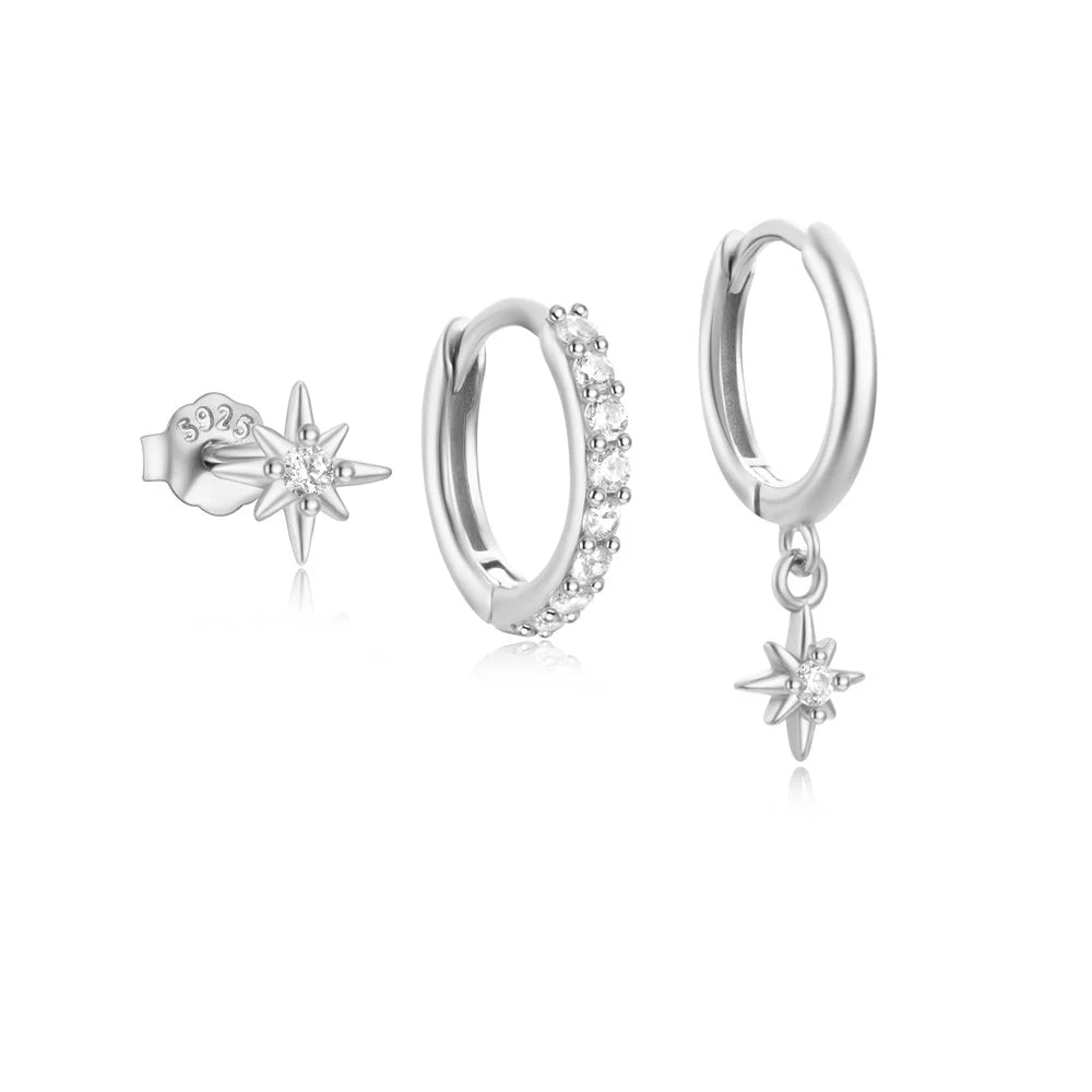 AIDE 925 Sterling Silver 3pcs 4pcs Set Zircon Stud Earrings 18k Gold Star Minimalism Huggies Earring Fine Jewelly Set Party Gift
