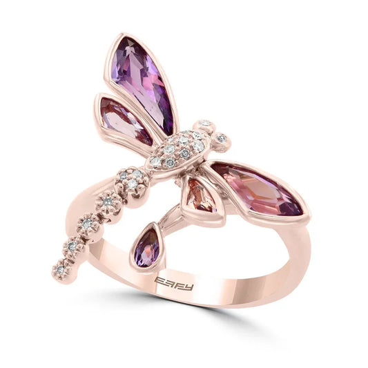 Women Ladies Ring Romantic Beautiful Lovely Dragonfly Insect Rose Gold Color