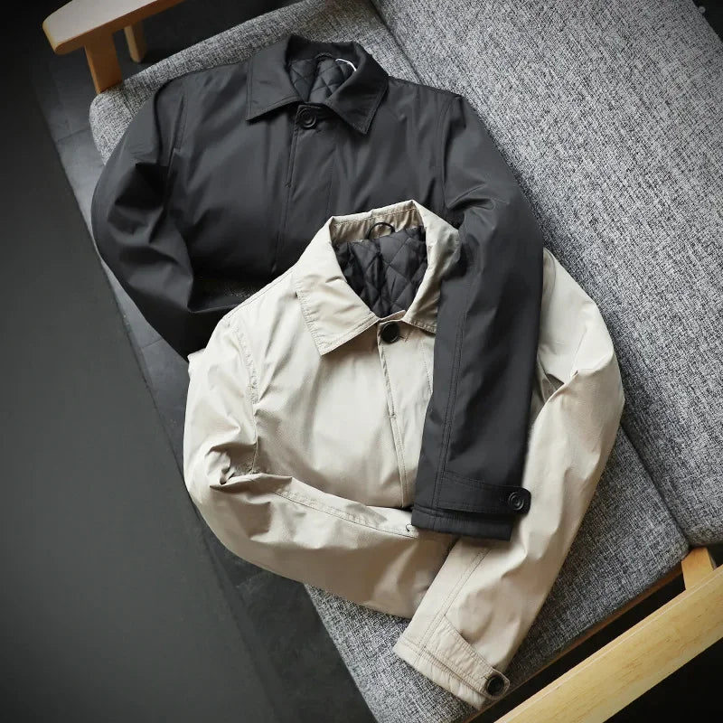 Winter Coldproof Warm Mid Length Trench Coat Mens Solid Color Streetwear