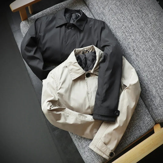 Winter Coldproof Warm Mid Length Trench Coat Mens Solid Color Streetwear