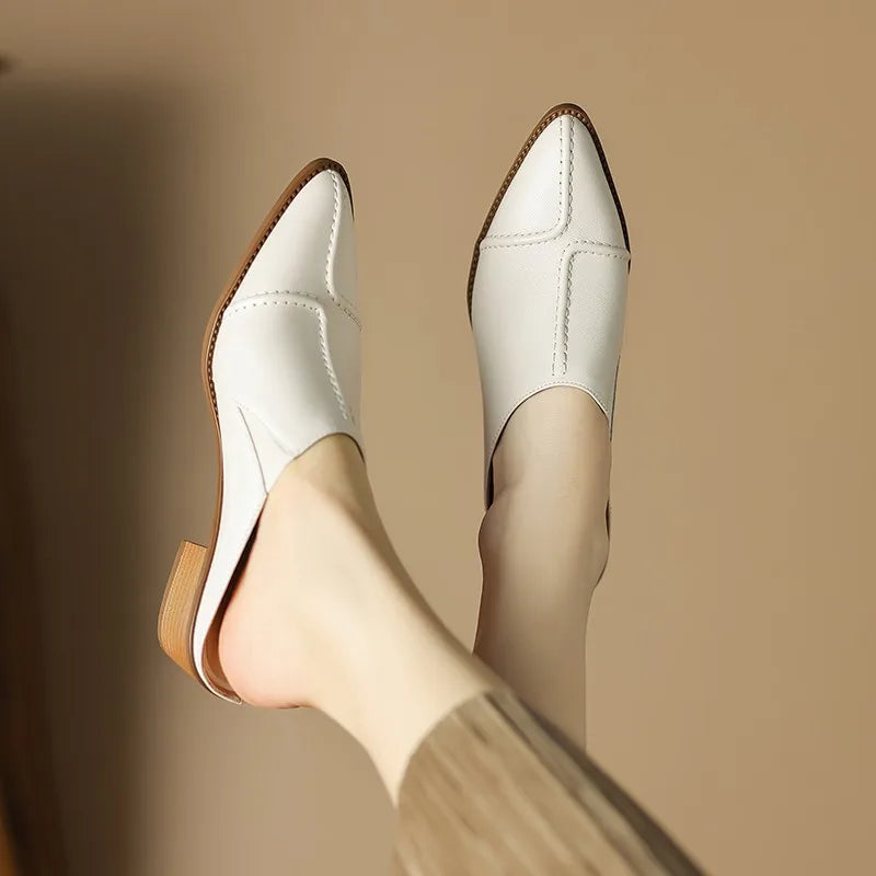 Sexy High Heel Mules Ladies Leather Sole Slippers Women Pointed Toe Platform Mules Slip on Shoes Woman