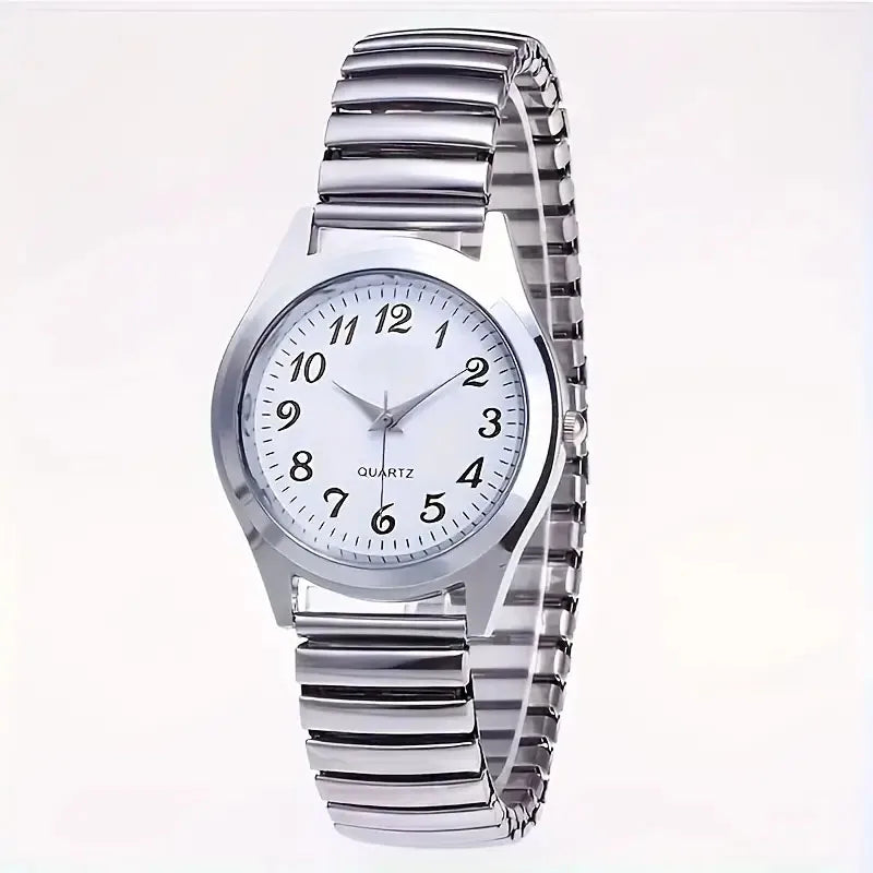 1pcs Vintage round pointer quartz watch classic analog elastic band watch for ladies