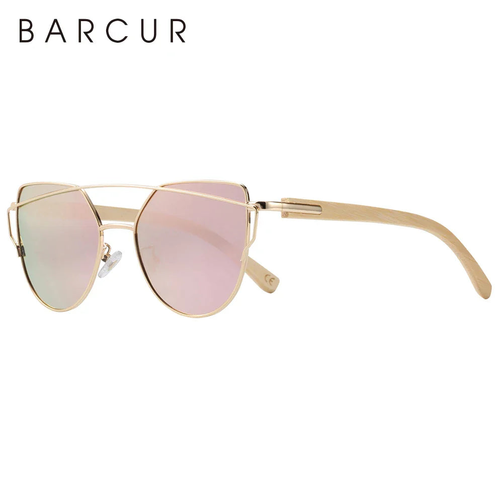 BARCUR Polarized Sunglasses Wood Cat Eye Women Sun Glasses Cat Eye Lady Luxury Fashion Sun Shades With Box Free Eyewear