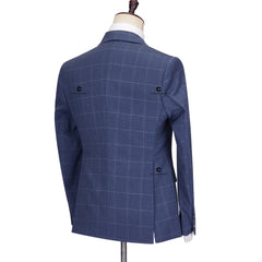 Cenne Des Graoom Tailor-Made Blue Plaid Men suits Slim Fit Jacket Vest Pants