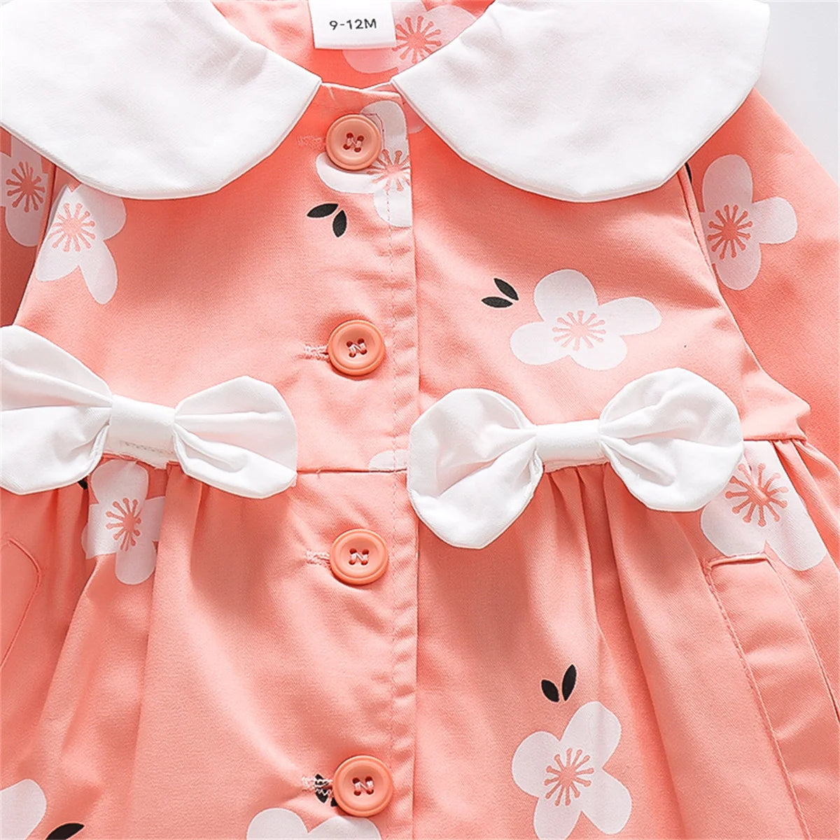 Spring And Autumn Baby Jacket Children'S Long Sleeved Clothing Little Girl Sweet Flower Bow Collar Cotton Windbreaker