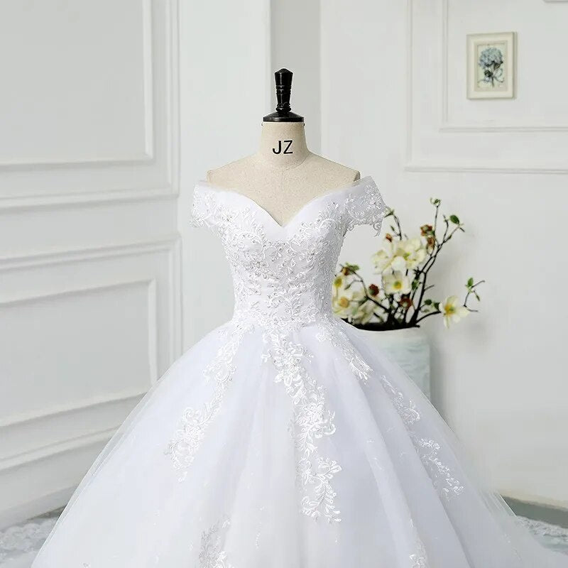 White Bridesmaid Dresses: Pretty Off The Shoulder Lace Wedding Dress Wedding Gown