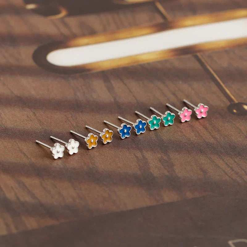 WANTME 925 Sterling Silver Romantic White Enamel Flower Screw Bead Stud Earrings for Women Fashion Simple Piercing Jewelry Gift