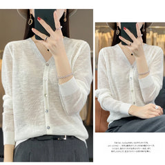 Summer Sunscreen Ice Silk Cardigan Women's V-Neck Long Sleeve Loose Knitted