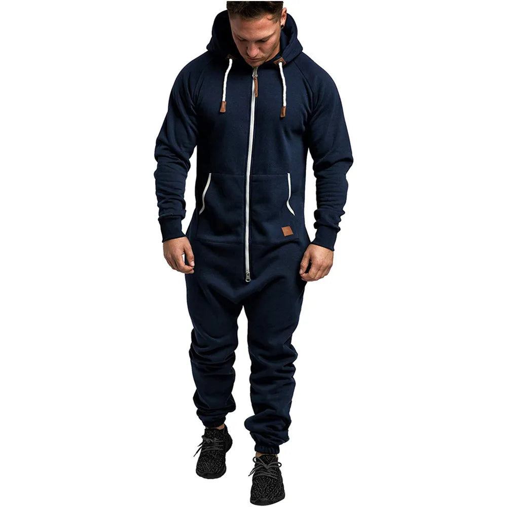 2024 new Sports Men Warm Fleece Onesie Fluffy Lounge Adult  One Piece Male Jumpsuits Hooded Onesies For Adult Running zip suit
