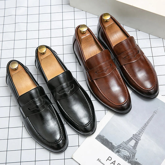 Mens dress shoes PU leather fashion men business dress loafers pointy shoes