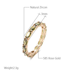 Full Paved Oval Cut Olive Green Zircon Smooth Girls Rings 585 Gold Color