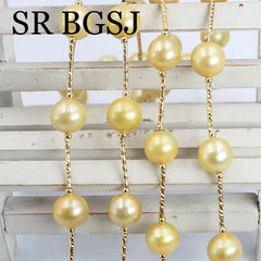 Beaded Chain Yellow Natural Freshwater Pearl Long Sweater Necklace for Women