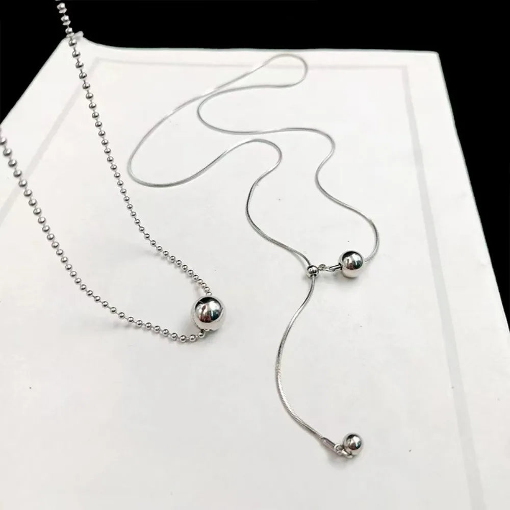 Fashion Metal Long Pull Necklaces for Women Luxury Elegant Silver Color Matte Snake Bone Chain Necklace Jewelry Accessories Gift