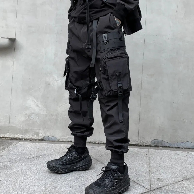 Multi-pockets Ribbons Bandage Tactical Techwear Cargo Pants Mens Harajuku