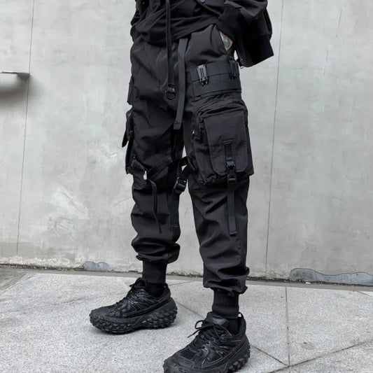Multi-pockets Ribbons Bandage Tactical Techwear Cargo Pants Mens Harajuku