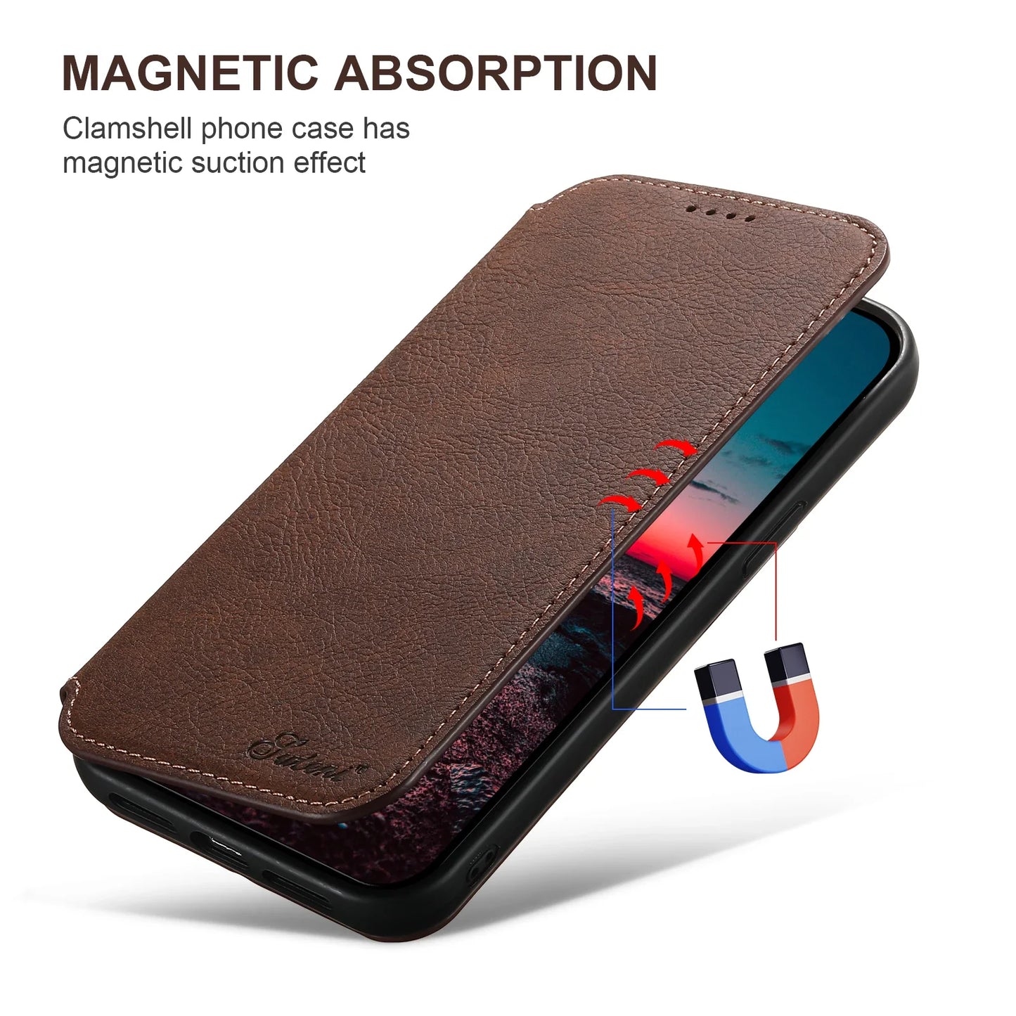 Wireless Charging Leather Phone Case For iPhone 12 13 14 15 16 Plus 17 Pro Max Flip Cover Wallet Card Holder
