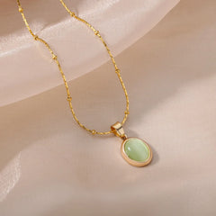 Fashion Stone Opal Oval Necklace For Women Stainless Steel Gold Color Oval Stone