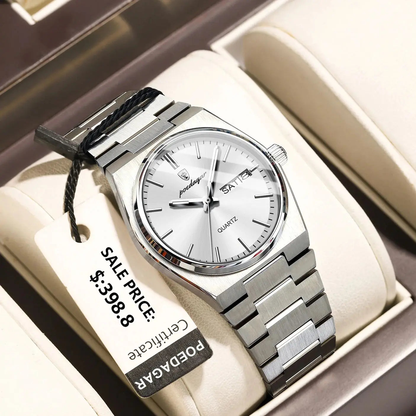 POEDAGAR Original New Woman Watch Stainless Steel Waterproof Luminous Ladies Wristwatch Date Week Elegant Quartz Women's Watches