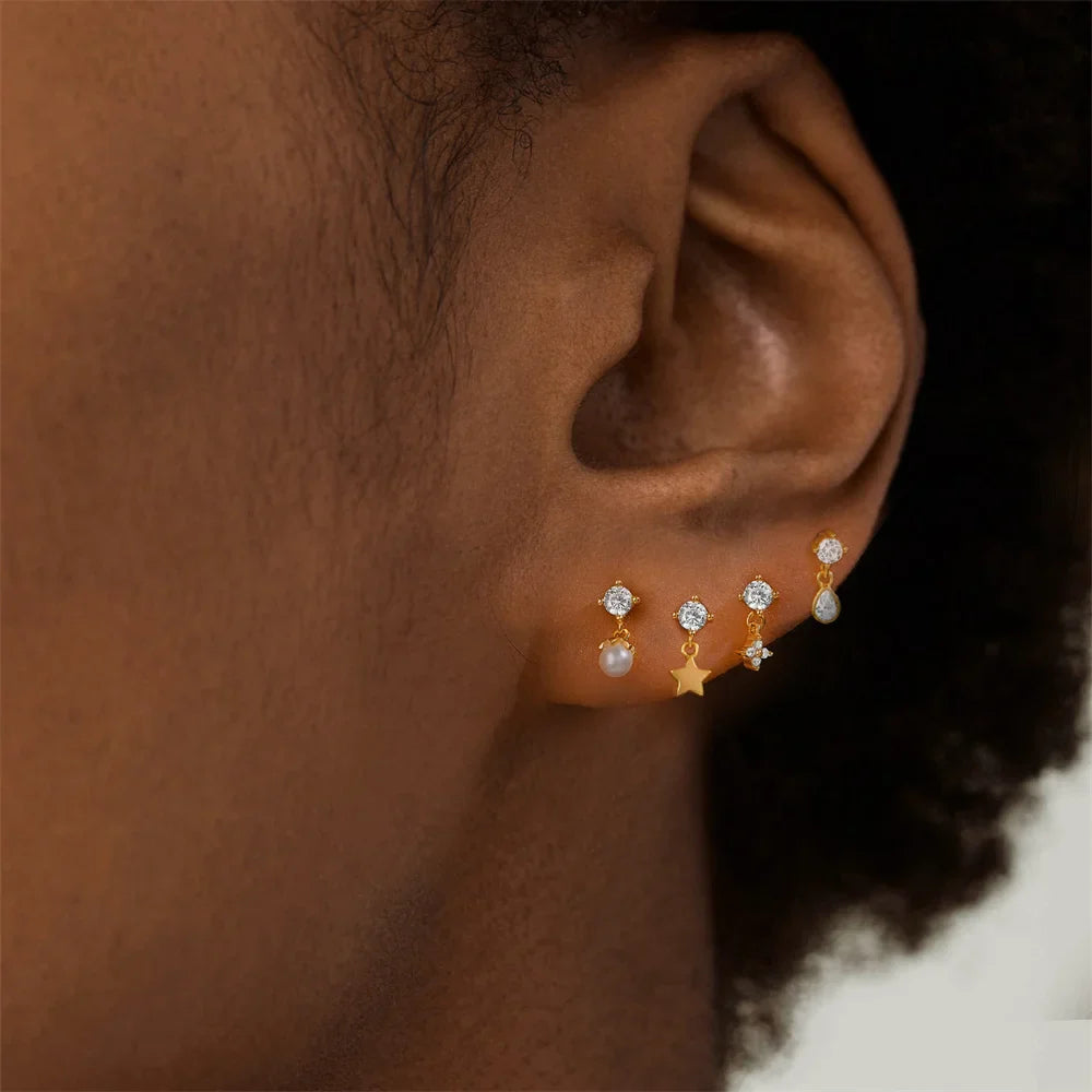 ROXI 925 Sterling Silver Star/Flower/Pearl Zircon Dangle Earrings For Women 1pc Simple Earrings For Women Girl Wedding Gift