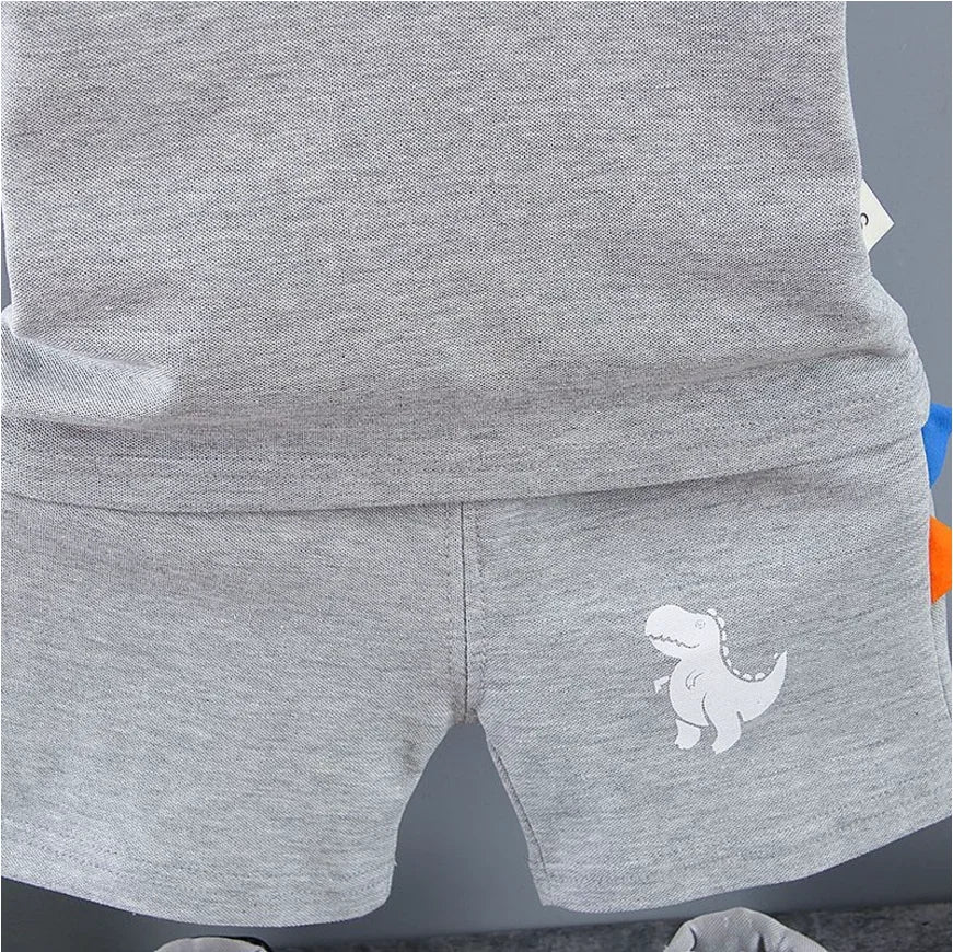 Infant Baby Boy Sets Summer Clothing Casual Sport Suit POLO Shirt + Shorts 2Pcs Set Boys Kids Grey Dinosaur Print Tracksuit