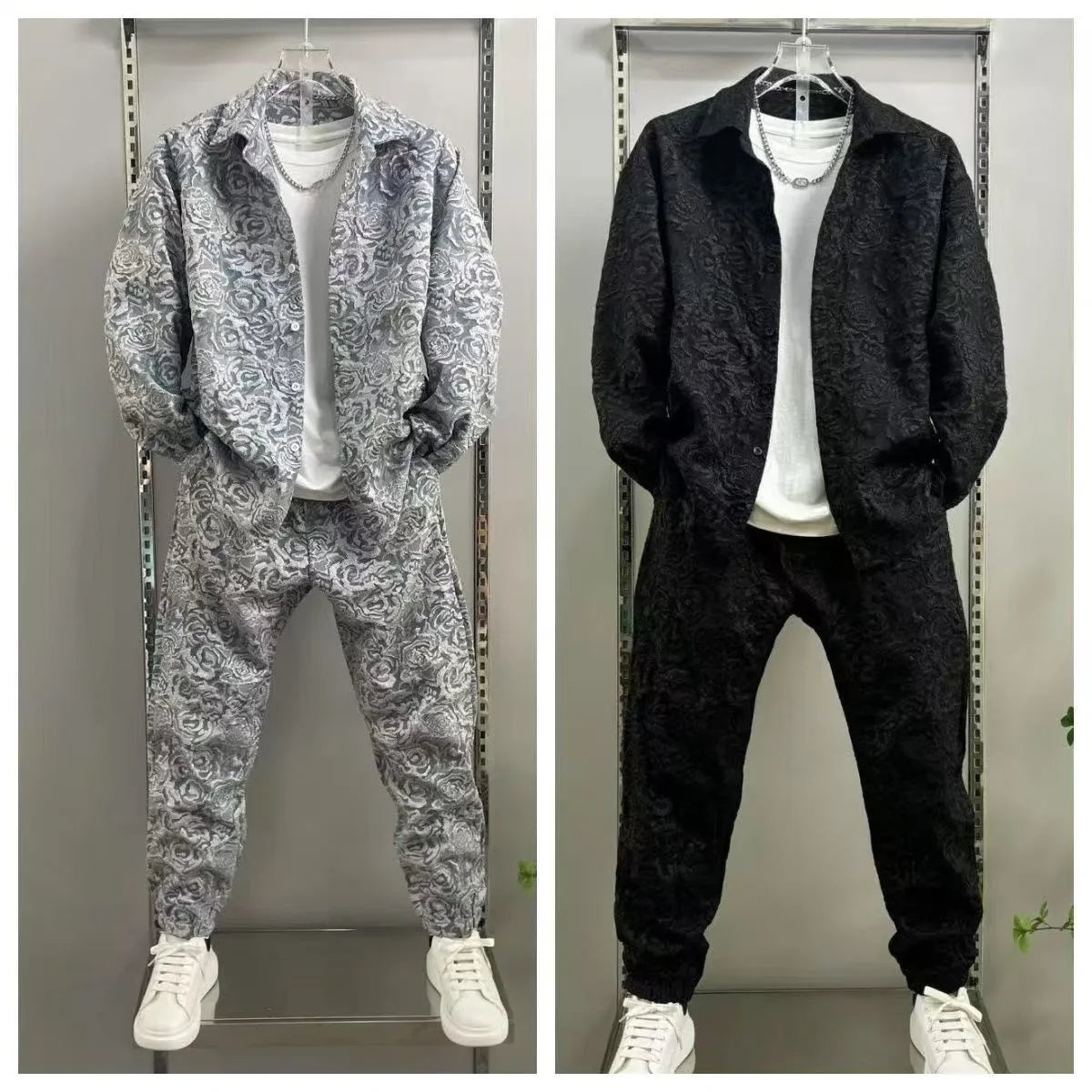 Men's Three-Dimensional Relief Small Fragrance Fashion Shirt Set Casual Versatile Sports Two-Piece Trendy Outfit