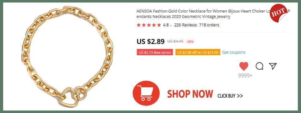 Punk Gold Color Bih Hollow Heart Pendant Necklace for Women Imitation Metal