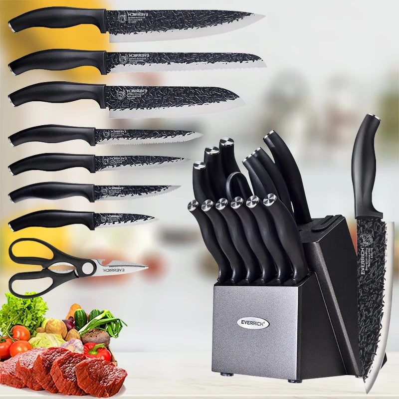 Hammer Pattern Kitchen Knives Set Stainless Steel Chef Knife Non-stick Slicing Sharp