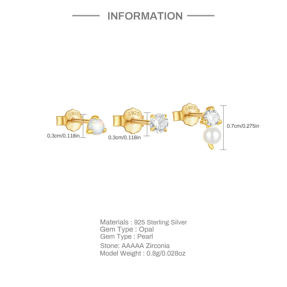 LENNIK 925 Sterling Silver 3pcs/set Cute Chians Stud Earrings Set Fashion Zircon Crystal Women Girls Gift Fine Jewelry Set