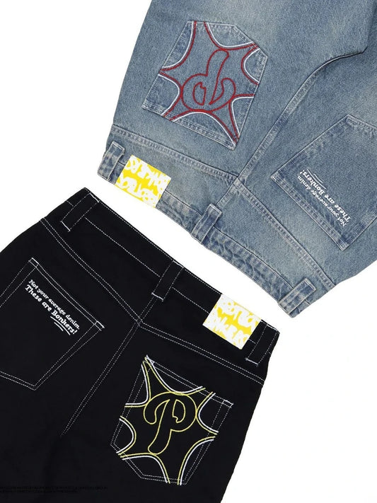 Jeans Men's and Women's Streetwear Harajuku Letters Casual Simple Baggy Jeans