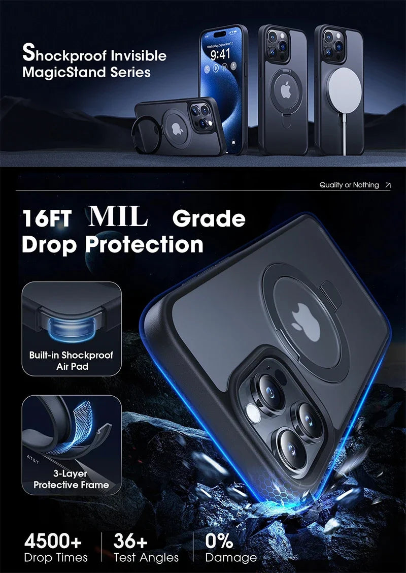 Magnetic Phone Case with Ring Stand for iPhone 17 16 15 Pro Max Case 14 Plus 13 12 11 Mobile Cases Matte Slim Back Cover