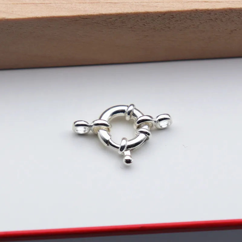 1Piece Solid 925 Sterling Silver Necklace Clasp 10mm Spring with 1 Strand Movable Nautical Ring for Bracelet DIY Jewelry