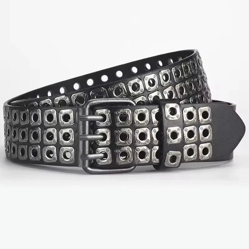 Women Belt  Fashion Square Beads, Willow Nails, Three Exhaust Eyes, Punk Street Cool, Personalized Men's and Women's Belts