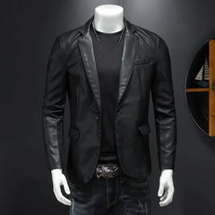 Mens Slim Fit Leather Jackets PU Casual Motorcycle Coats Turn Down Collar Black