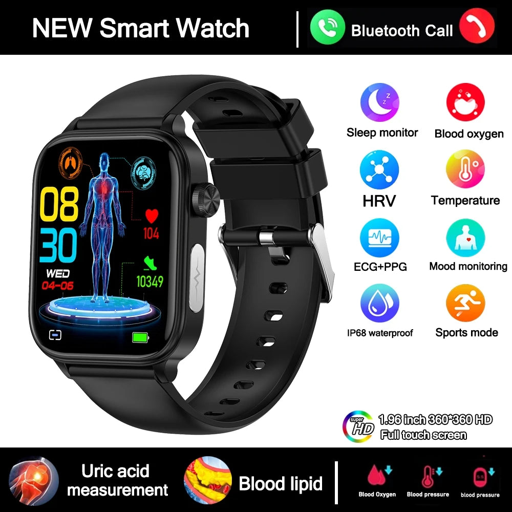 2025 New 24-Hour Health Monitoring Smart Watch Men Uric Acid Blood Lipids Heart Rate Bluetooth Call Smartwatch Women