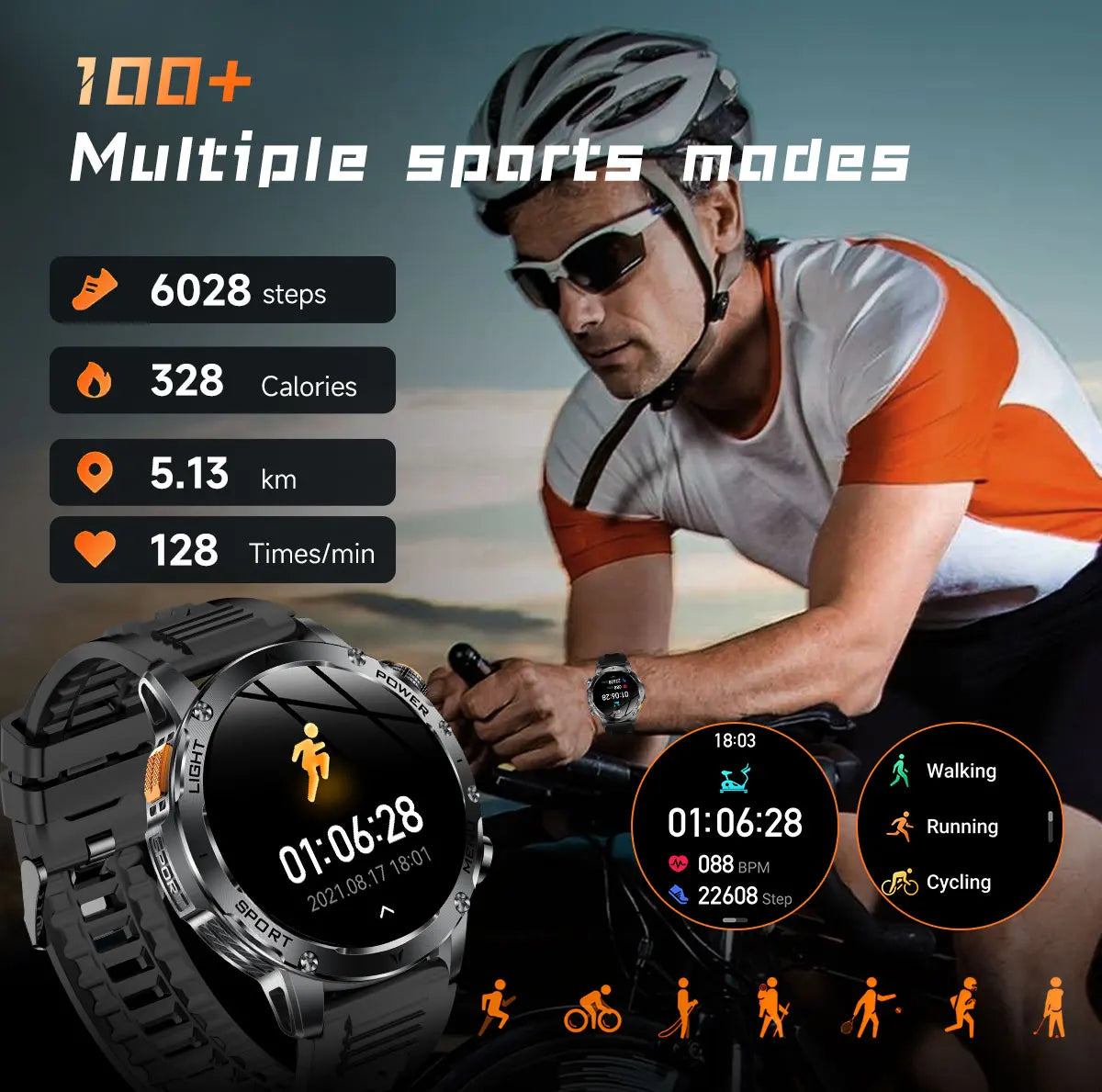 2025 T-REX3 1000mAh Large Battery Durable Adult Smart Watch GPS Strong Flashlight 10ATM Waterproof BT Call Sports Smartwatch Men