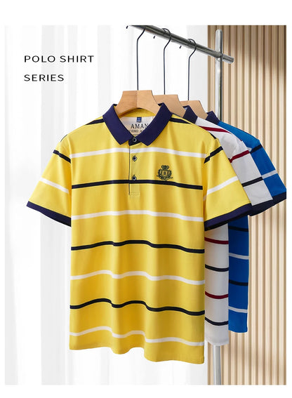Fashion striped short sleeve men polo shirt summer trend brand letter embroidery design business casual breathable Paul T-shirt