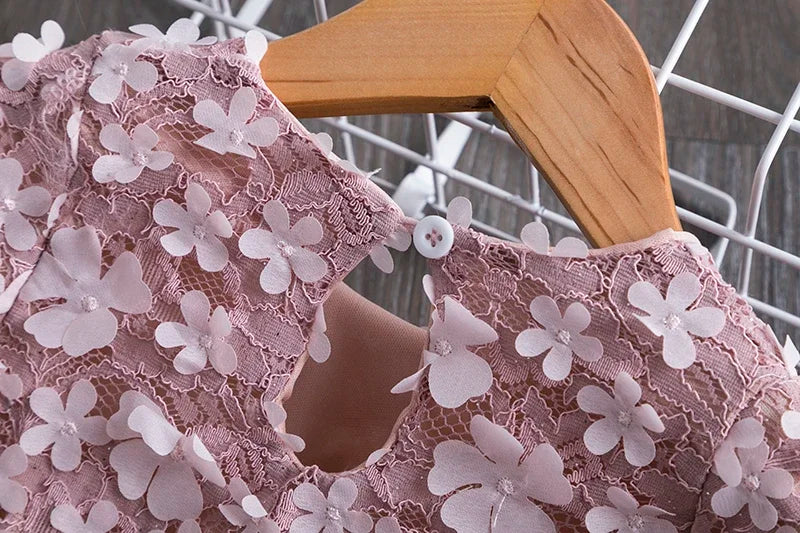 Girls Long Sleeve Flower Dress Kids Lace Dresses For Girls Children